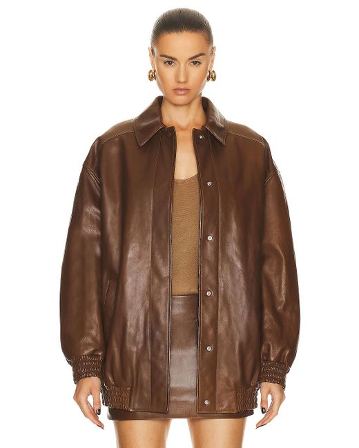 Zeynep Arcay Oversized Leather Bomber Jacket in Brown | Lyst