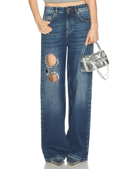 Area Blue Crystal Chain Cutout Relaxed Leg