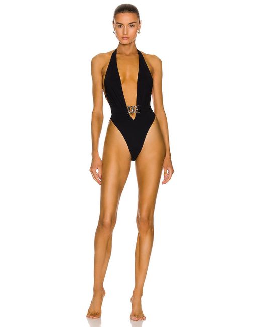Dolce & Gabbana Deep V Neck One Piece Swimsuit in Black | Lyst