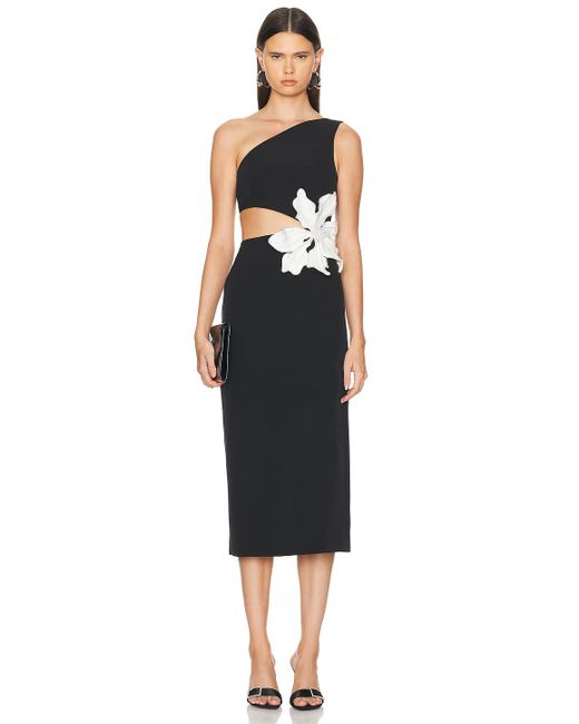 PATBO Black Flower Applique Midi Dress