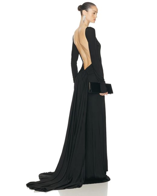 David Koma Black Open Back Long Sleeve Gown