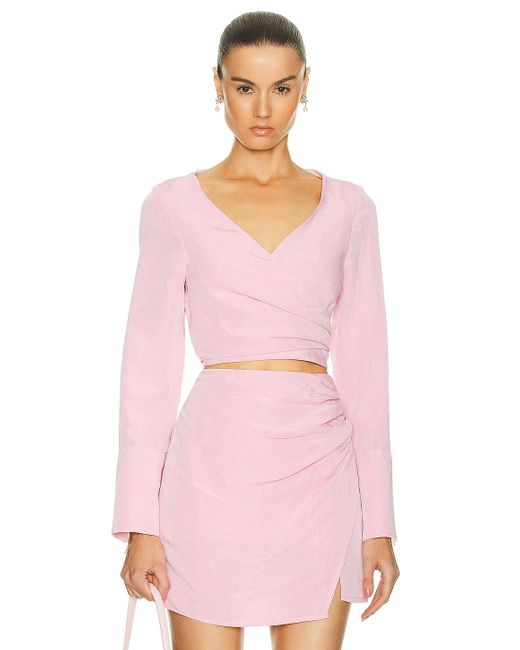 Matthew Bruch Pink Wrap Long Sleeve Top