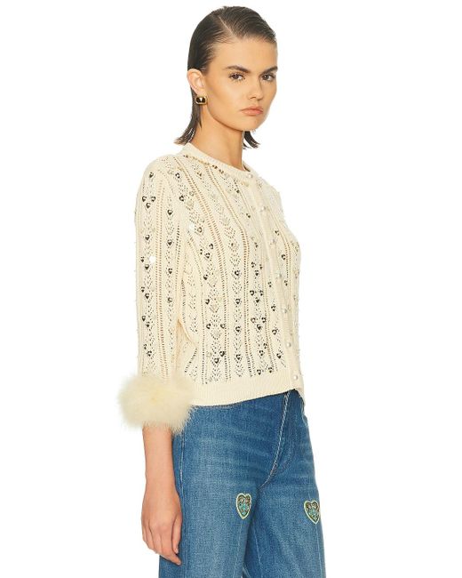 Valentino Blue Embroidered Feather Cuff Cardigan