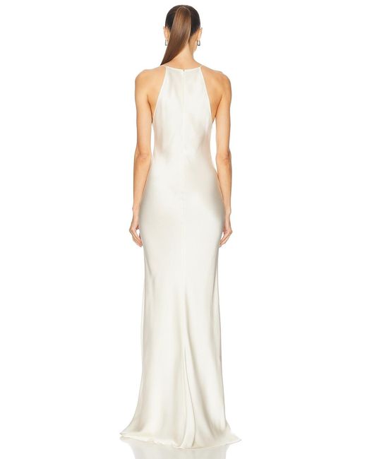 LAPOINTE White Satin Halter Gown
