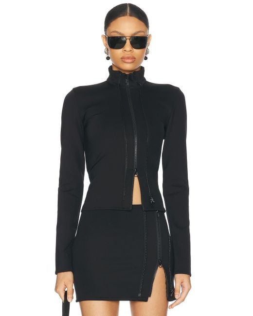 Jade Cropper Black Double Zipper Long Sleeve Top