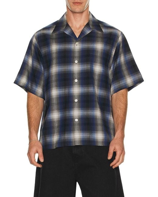 Wacko Maria Ombre Check Open Collar Shirt in Blue for Men | Lyst