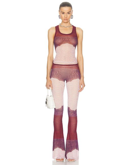 Jean Paul Gaultier Red Cartouche Mesh Flare Pant