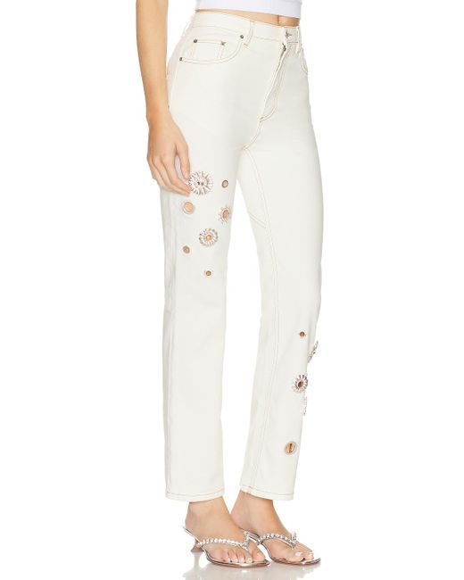 Area White Crystal Grommet Straight Leg Jean