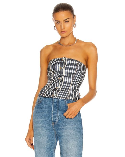 Ganni Mixed Stripe Denim Top in Dark 