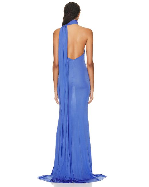 Alex Perry Blue One Shoulder Wrap Scarf Gown