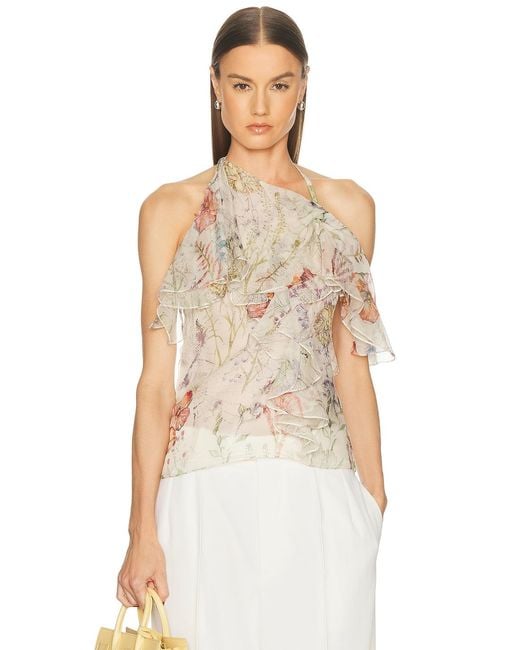 McQueen White Halter Neck Ruffle Top