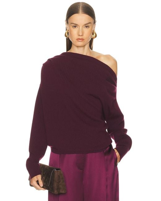 The Sei Purple Long Sleeve Asymmetrical Drape Sweater