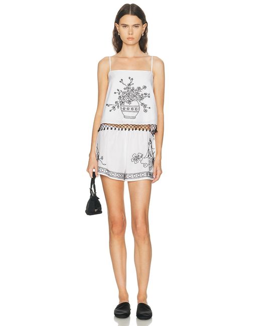 Bode White Beaded Rosebloom Tank Top