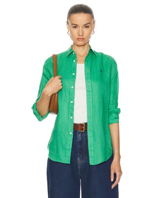 Polo Ralph Lauren Green Linen Long Sleeve Shirt