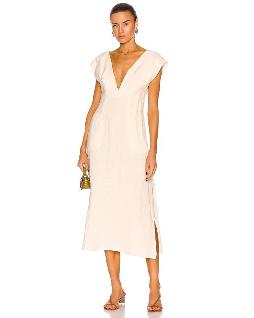 St. Agni Linen Origami Dress in Ivory 