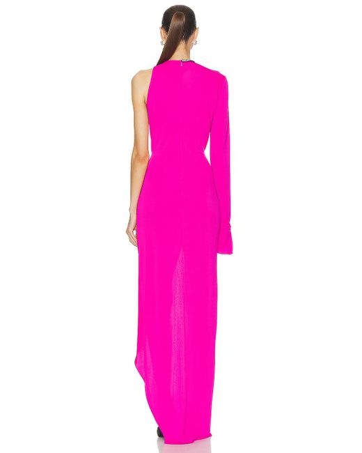 David Koma Pink Crystal Rose Ruched Gown
