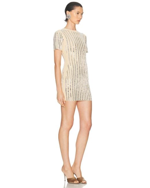 David Koma Natural All Over Rhinestone Mini Dress