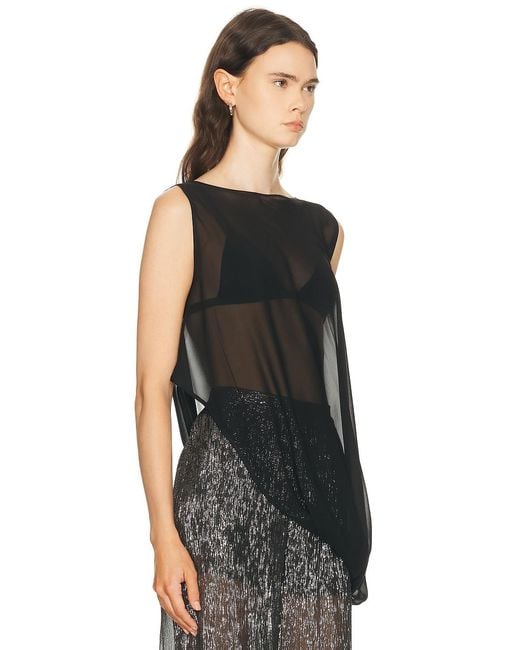 SEV Black Silk Side Drape Top