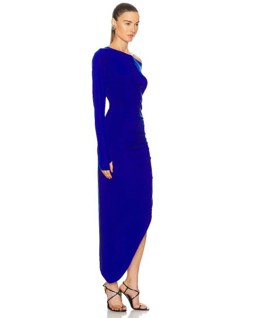 Norma Kamali Blue One Sleeve Drop Shoulder Side Drape Gown