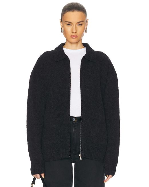 AYA MUSE Blue Knit Zip Up Jacket With Collar