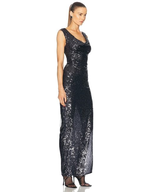 LAPOINTE Blue Sequin Cowl Neck Gown