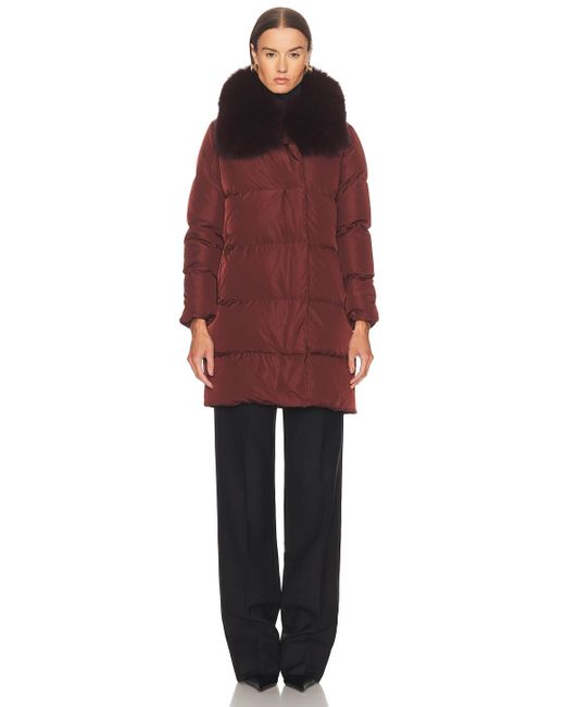 Yves Salomon Red Long Belted Down Jacket