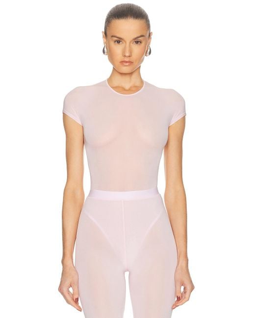 Wardrobe NYC Pink Sheer Cap Sleeve Bodysuit