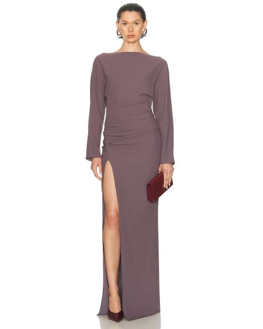 LAPOINTE Purple Stretch Drape Crepe Off The Shoulder Dress