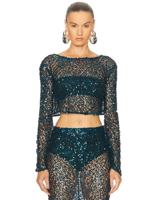 LAPOINTE Multicolor Net Paillette Cropped Boatneck Top