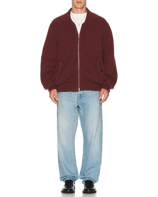 vowels Red Knitted Bomber Jacket for men