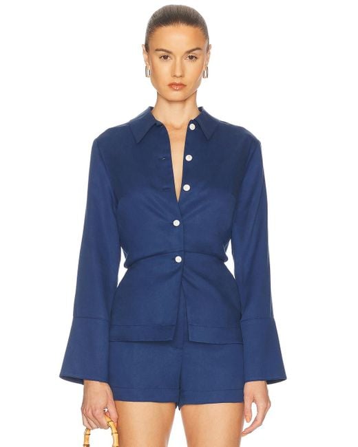 Matthew Bruch Blue Blouson Long Sleeve Blouse