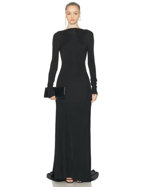 David Koma Black Open Back Long Sleeve Gown