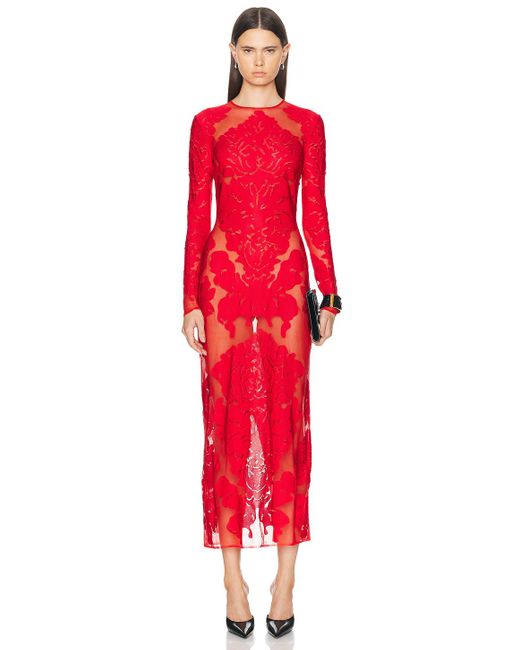 Alexander McQueen Red Damask Knit Dress