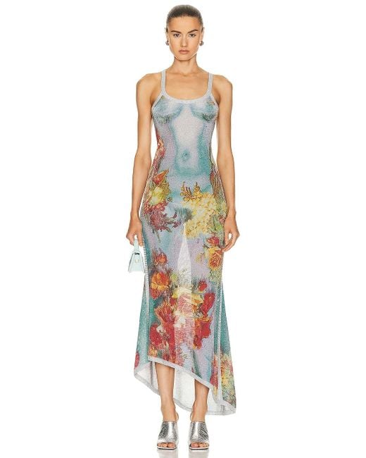 Jean Paul Gaultier White Printed Body Flowers Long Dress