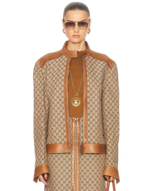 Gucci Brown Gg Moto Jacket