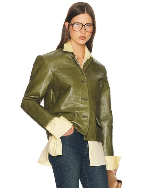 Helsa Green Puffy Leather Jacket