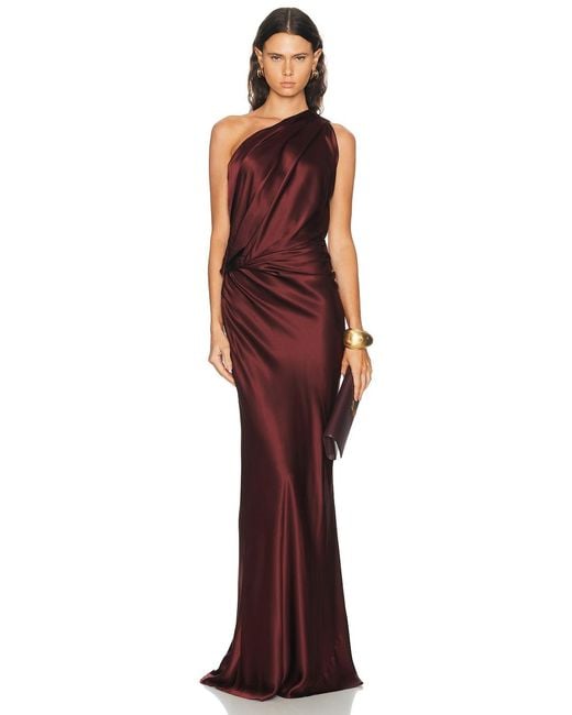 The Sei Red Draped One Shoulder Gown