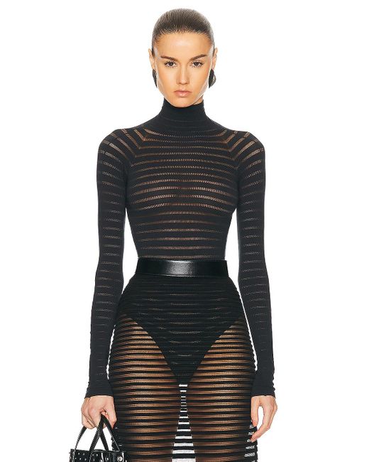 Alaïa Black Striped Highneck Bodysuit
