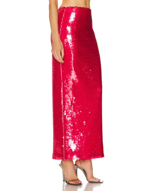 LAPOINTE Red Stretch Sequin Long Pencil Skirt