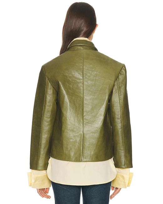 Helsa Green Puffy Leather Jacket