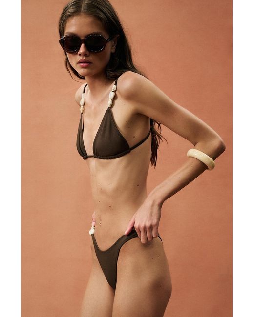 SAME Brown For Fwrd Stone Strap Triangle Bikini Top
