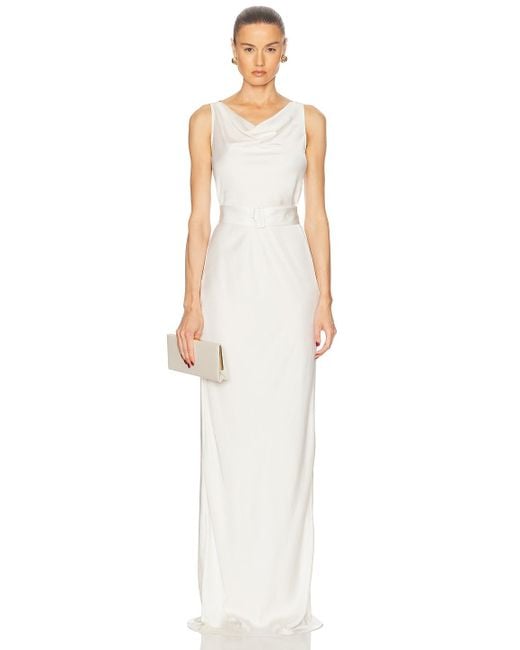LAPOINTE White Lightweight Satin Bias Belted Gown