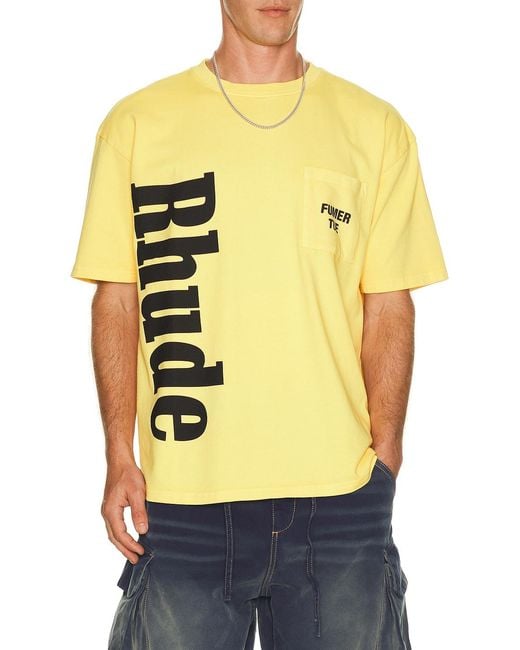 Rhude Yellow Logo Pocket Tee for men