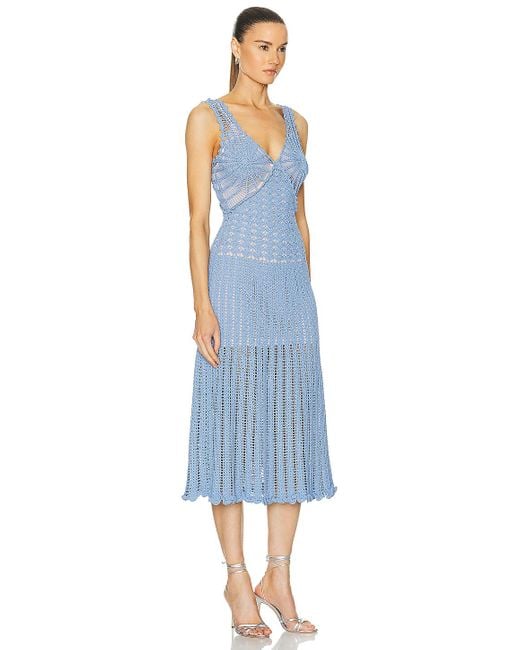 AKNVAS Blue Guinevere Crochet Midi Dress