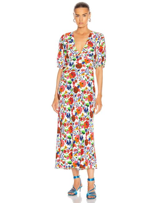 RIXO London Steph Dress in White Floral (White) - Lyst