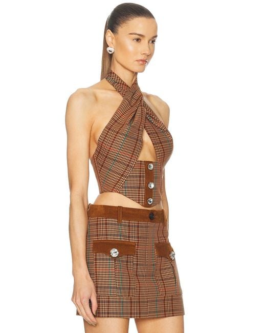 Area Brown Crystal Halter Top