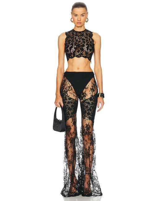 Roberto Cavalli Black Cropped Leopard Lace Top