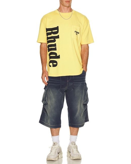 Rhude Yellow Logo Pocket Tee for men