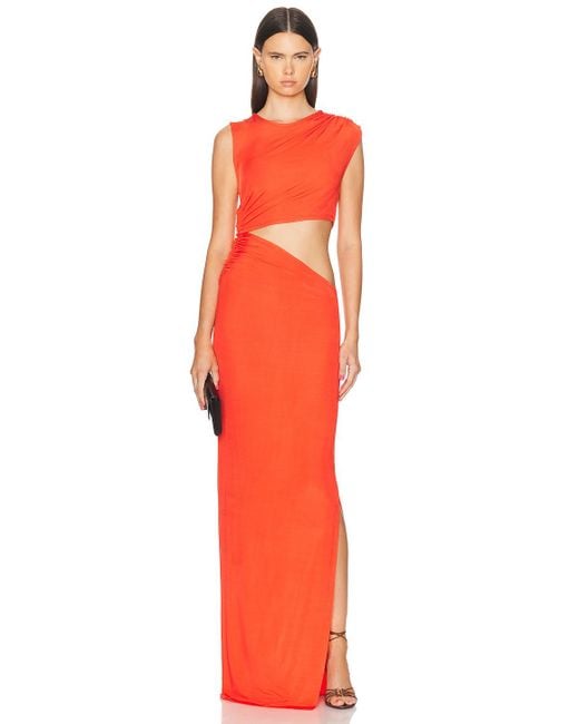 Atlein Orange Cut Out Sleeveless Long Dress