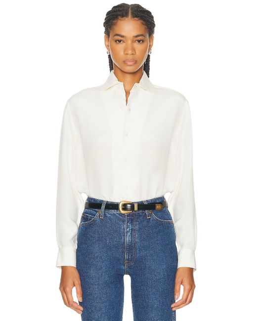 Ralph Lauren Women's White Capri Relaxed Fit Silk Marocaine Shirt